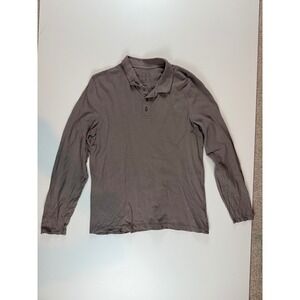 Vustra Mens Long Sleeve Polo Shirt Taupe Grey Pique Knit Size Large L Logo